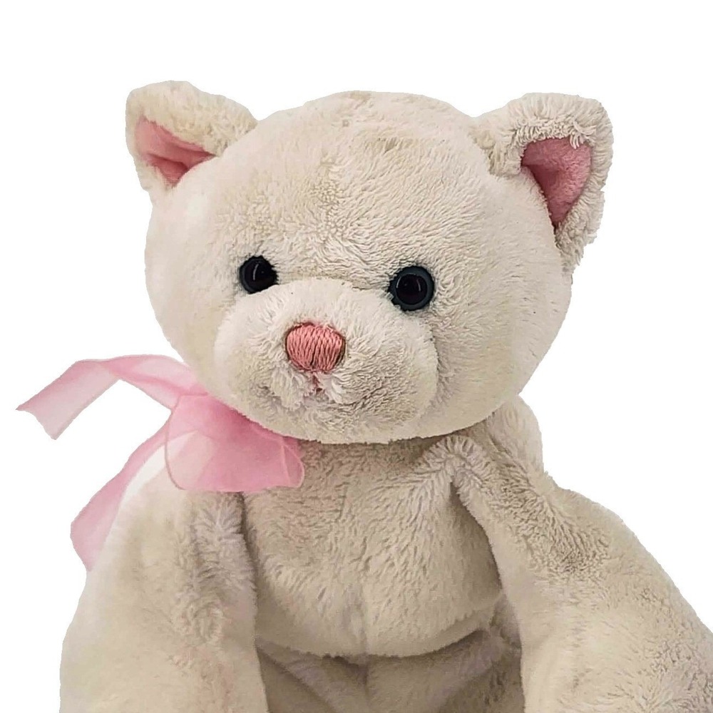 Gund Plush Toy Cream Romps 11043 Cat Kitten Pink Bow Bean Bag Furry